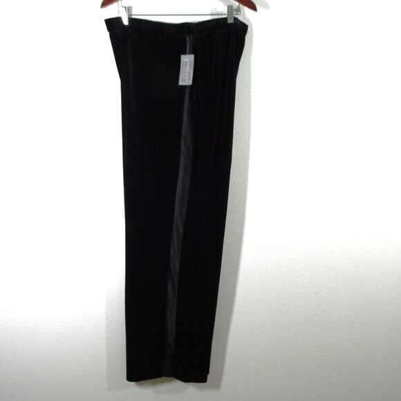 Alex Evenings Velvet Pants Women's Plus Size 1X Black Tuxedo Stripe Straight Leg - Picture 1 of 12